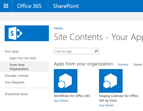 Install the Workflows for Office 365 by Virto