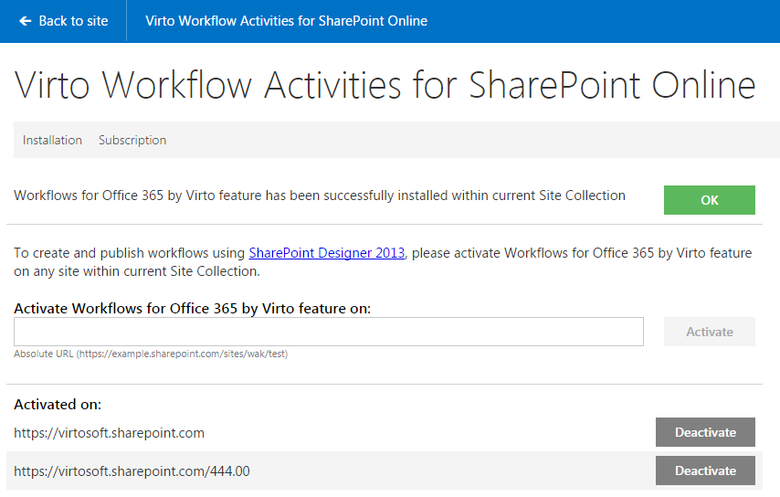 Start the Workflows for Office 365 by Virto